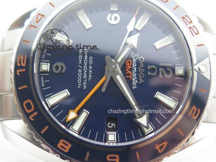 1229 Planet Ocean GMT 42mm V6F 1:1 Best Edition Blue Bezel Orange Numbers On SS Bracelet A Compact 8254